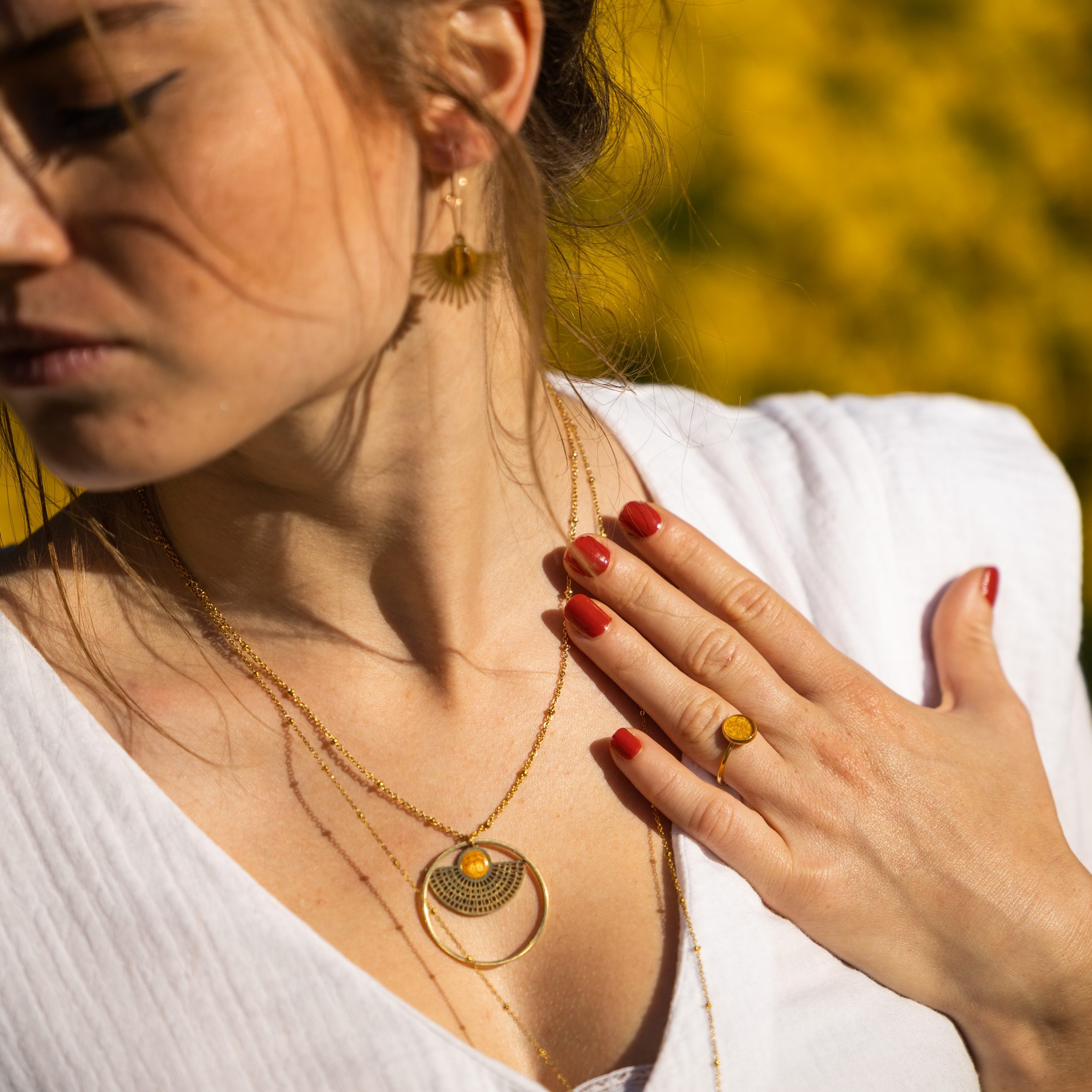 bijou artisan montpellier bague pandia jaune mannequin 4