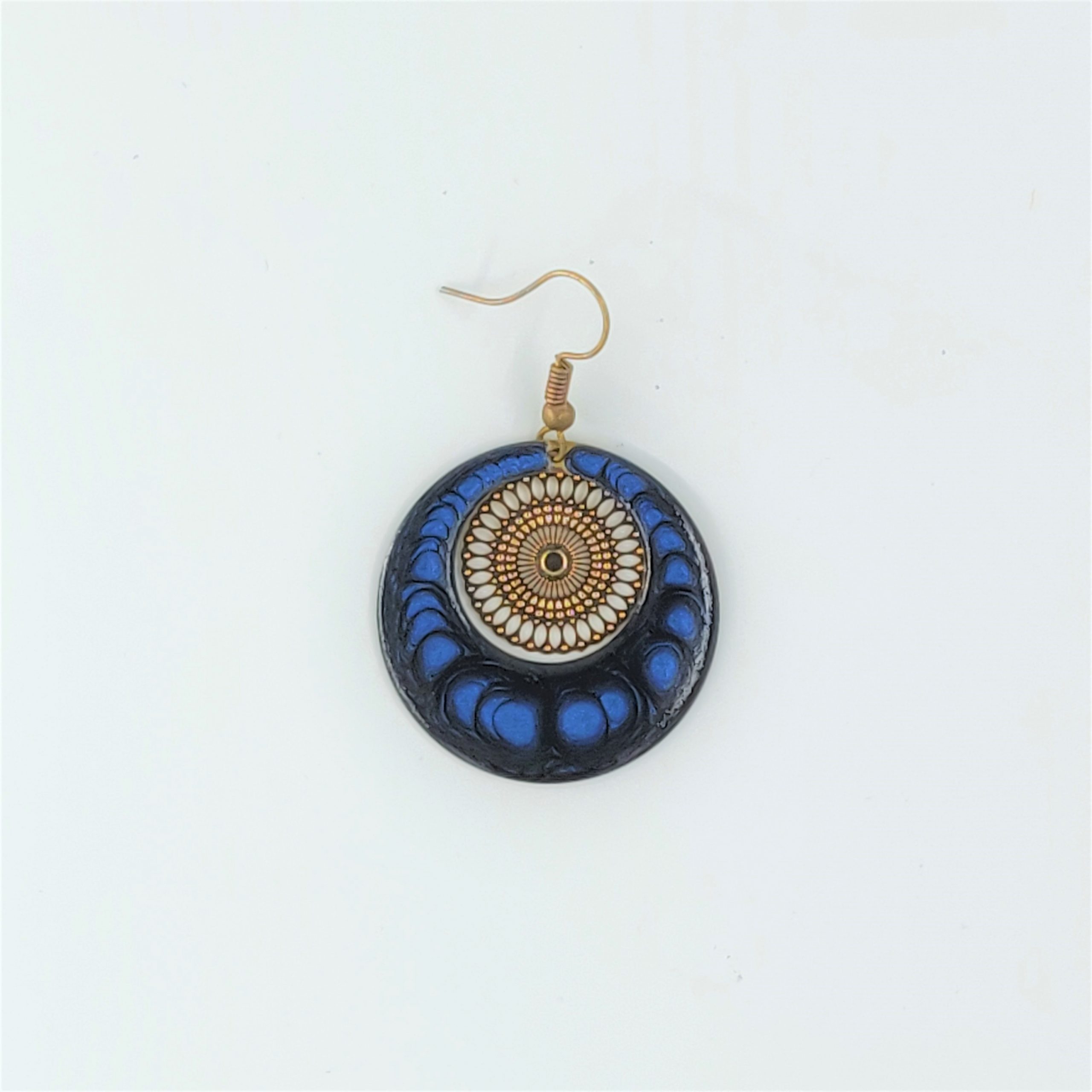 bijou créateur montpellier boucles d'oreilles aphrodite bleues fond doré